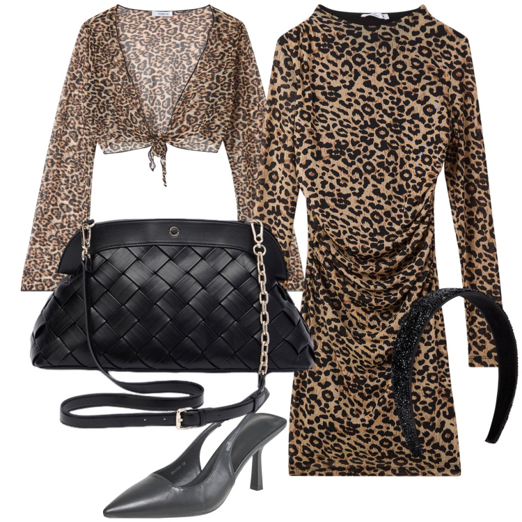 Outfit donna - Per sempre animalier. Stile Glamour per Ufficio. Abbinamento con vestiti lunghi, bolero, décolleté, clutch, cerchietti.
