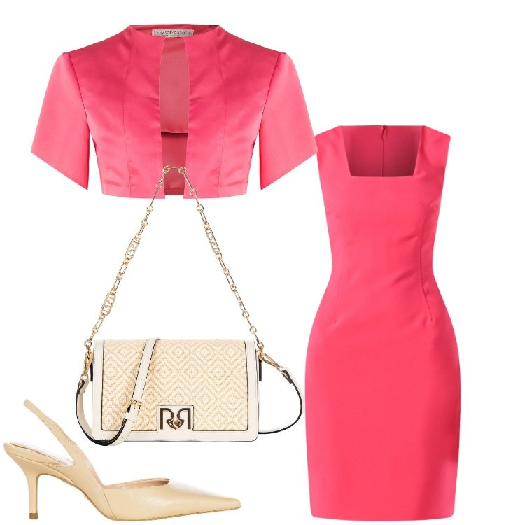 Outfit donna - Color ciliegia. Stile Chic per Cerimonia. Abbinamento con vestiti a tubino, bolero, décolleté, borse a tracolla.