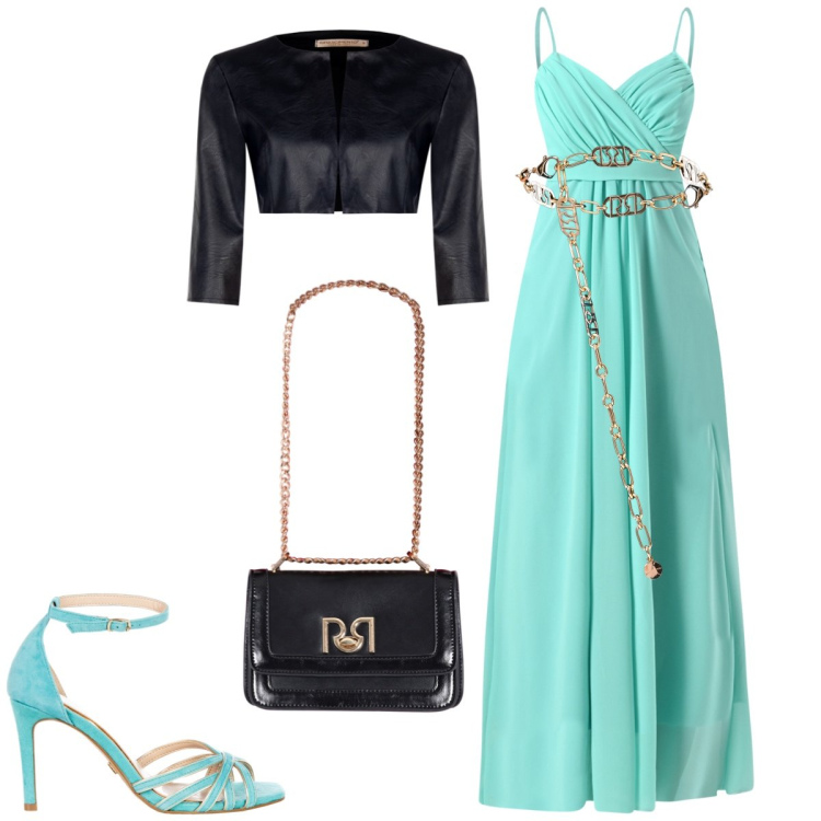 Outfit donna - Total look #2103286. Stile Glamour per Cerimonia. Abbinamento con bolero, sandali col tacco, cinture, vestiti lunghi, borse a tracolla.