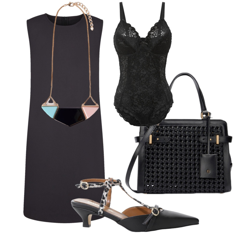 Outfit donna - Dress code da lavoro. Stile Bon Ton per Ufficio. Abbinamento con body, décolleté, vestiti lunghi, borse a mano, ciondoli.