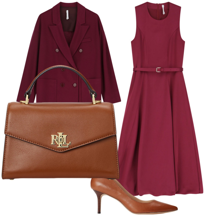 Outfit donna - Una importante riunione. Stile Urban per Ufficio. Abbinamento con vestiti midi/longuette, blazer, borse a mano, décolleté.