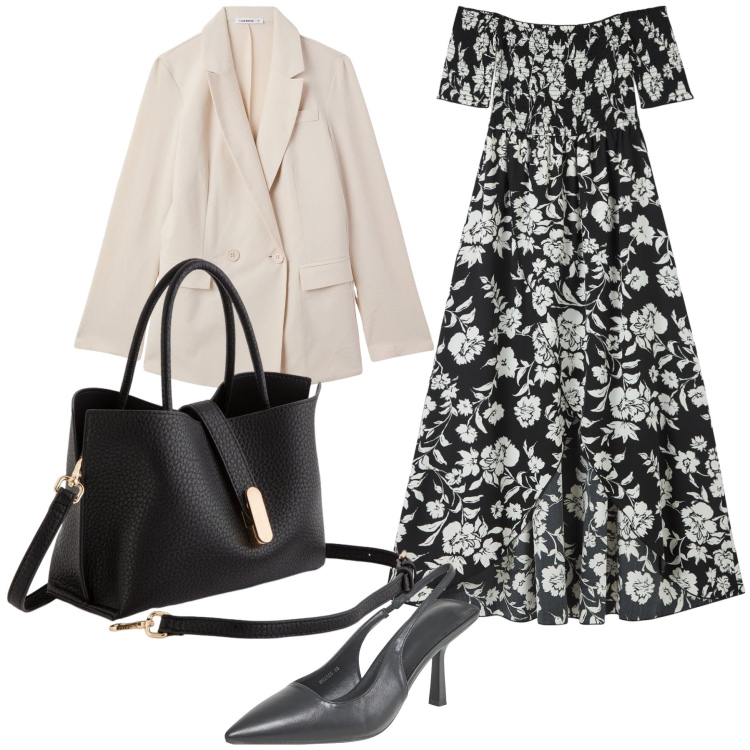 Outfit donna - Facile cerimonia. Stile Glamour per Cerimonia. Abbinamento con vestiti lunghi, blazer, décolleté, borse a mano.