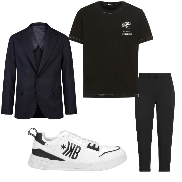 Outfit uomo - Bianco e nero. Stile Casual per Tutti i giorni. Abbinamento con pantaloni, sneakers, giacche, t-shirt.