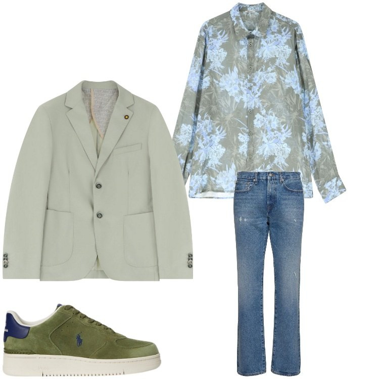 Outfit uomo - Fiori. Stile Casual per Serata speciale. Abbinamento con camicie, giacche, sneakers, jeans.