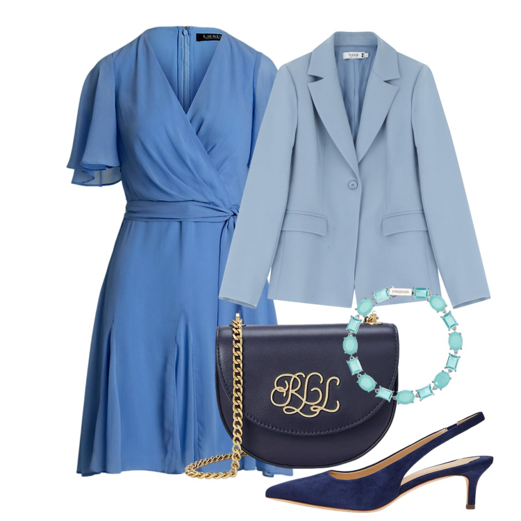 Outfit donna - Cerimonia fiordaliso. Stile Chic per Cerimonia. Abbinamento con braccialetti, blazer, borse a tracolla, vestiti, décolleté.