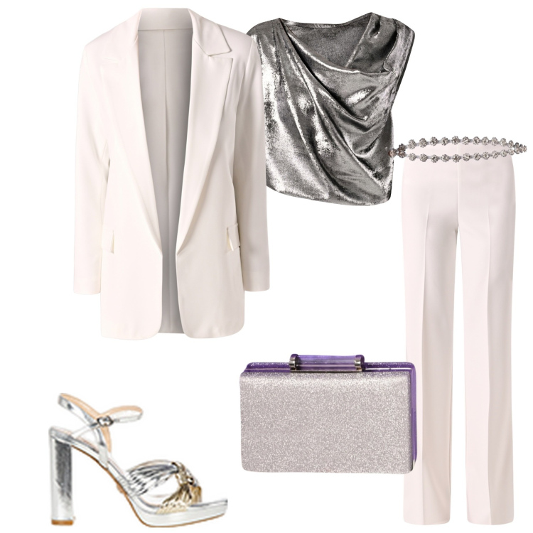 Outfit donna - Rinascimento collezione cerimonia. Stile Chic per Cerimonia. Abbinamento con pantaloni a palazzo, bluse, sandali in pelle, pochette, blazer, cinture.
