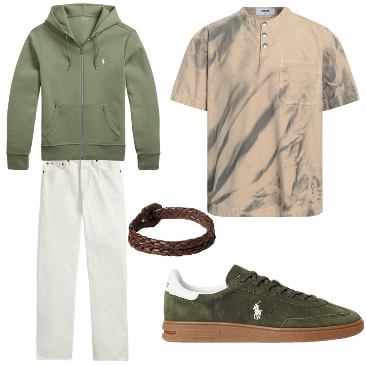 Outfit uomo - I dettagli contano. Stile Casual per Tutti i giorni. Abbinamento con camicie a manica corta, jeans dritti, felpe, sneakers, braccialetti.