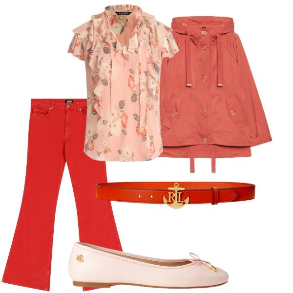 Outfit donna - Colori di Aprile. Stile Casual per Tutti i giorni. Abbinamento con pantaloni, ballerine, cinture, camicie, parka.