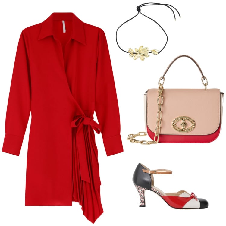 Outfit donna - Serata. Stile Glamour per Serata fuori. Abbinamento con vestiti corti, décolleté, collane, borse a tracolla.