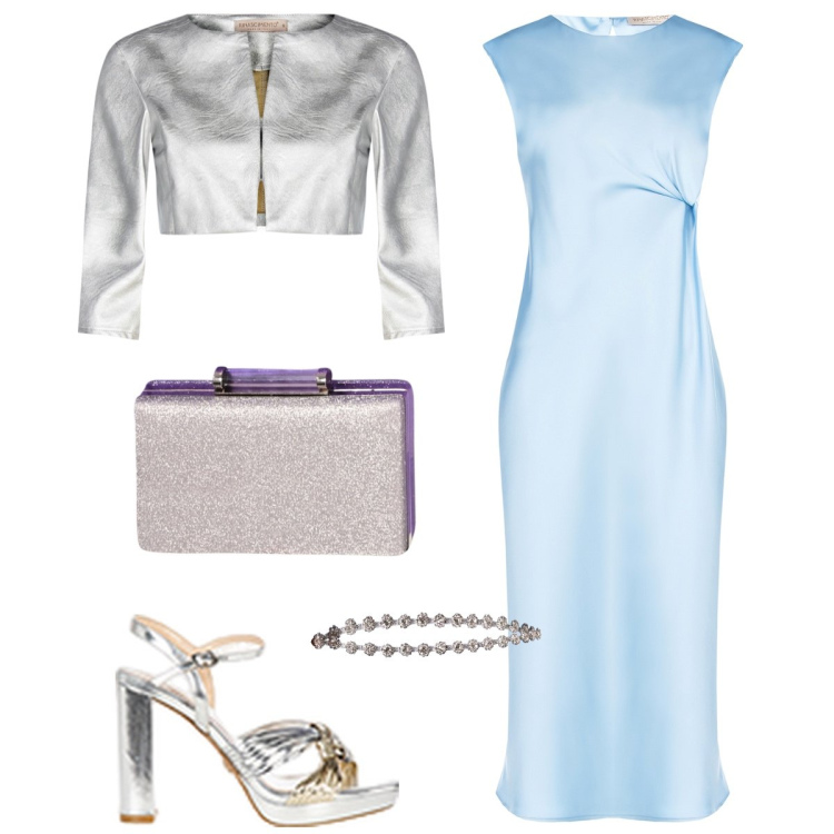 Outfit donna - Total look #2103346. Stile Glamour per Cerimonia. Abbinamento con bolero, vestiti midi/longuette, sandali in pelle, pochette, cinture.