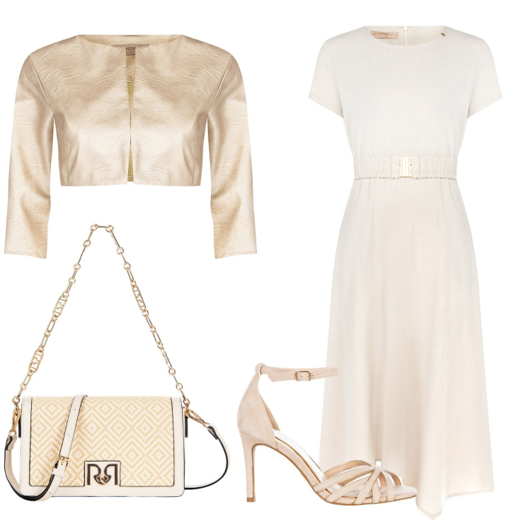 Outfit donna - Total look #2103351. Stile Chic per Cerimonia. Abbinamento con bolero, vestiti, sandali col tacco, borse a tracolla.