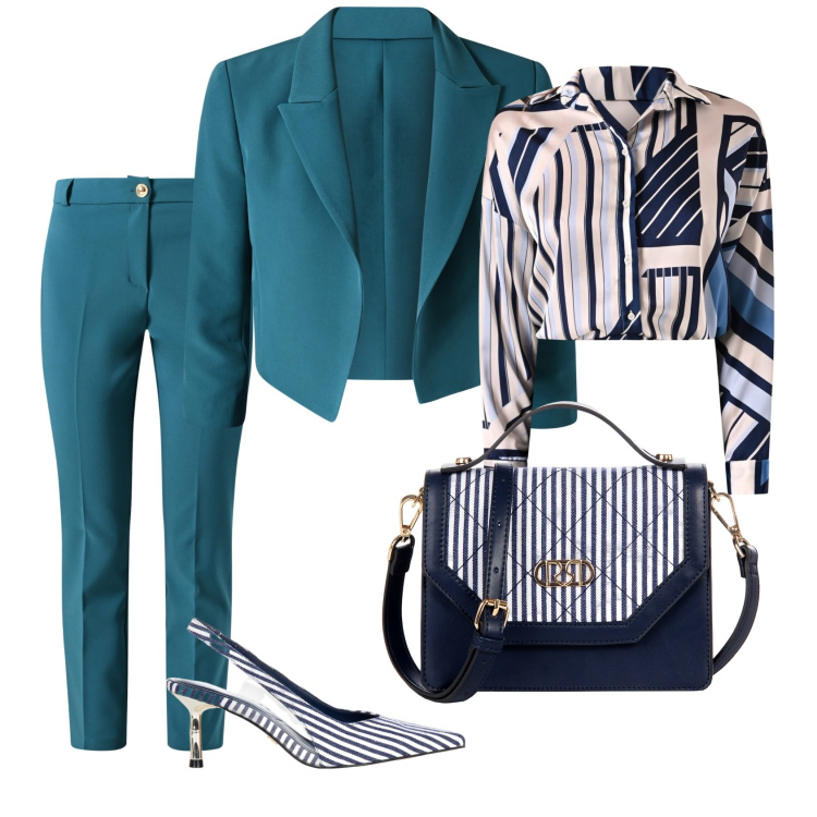 Outfit donna - Total look #2103359. Stile Chic per Cerimonia. Abbinamento con camicie, pantaloni, blazer, décolleté, borse a mano.
