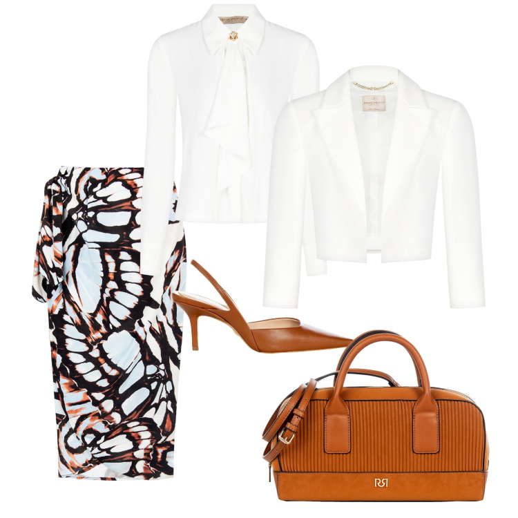 Outfit donna - Cerimonia optical. Stile Glamour per Cerimonia. Abbinamento con gonne longuette, bluse, borse a mano, bolero, décolleté.