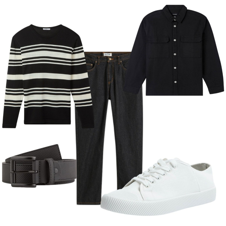 Outfit uomo - Total look #2103373. Stile Casual per Tutti i giorni. Abbinamento con jeans dritti, cappotti, sneakers, maglieria, cinture.