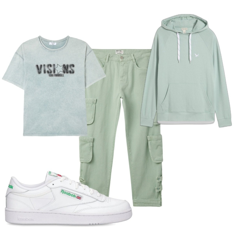 Outfit uomo - Total look #2103377. Stile Casual per Tutti i giorni. Abbinamento con felpe con cappuccio, t-shirt, jeans, sneakers.