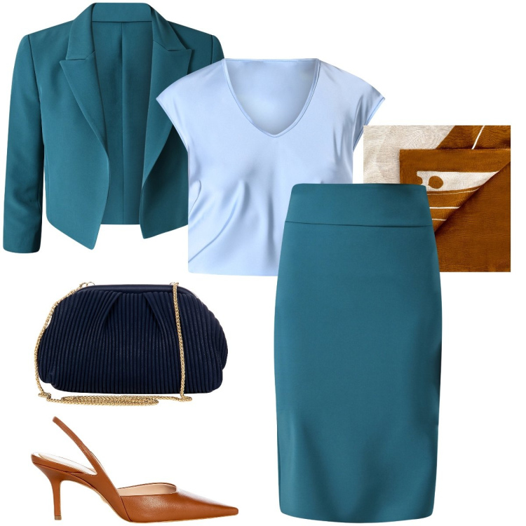 Outfit donna - Madrina di battesimo. Stile Bon Ton per Cerimonia. Abbinamento con pochette, gonne, bluse, décolleté, sciarpe, blazer.