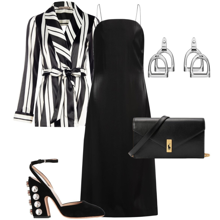 Outfit donna - Viva le righe! - @laurafo. Stile Chic per Serata fuori. Abbinamento con décolleté, vestiti midi/longuette, blazer, orecchini, clutch.