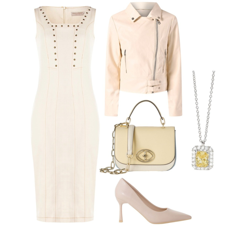 Outfit donna - Cerimonia un po\' rock. Stile Chic per Cerimonia. Abbinamento con collane, décolleté, vestiti, giacche, borse a tracolla.