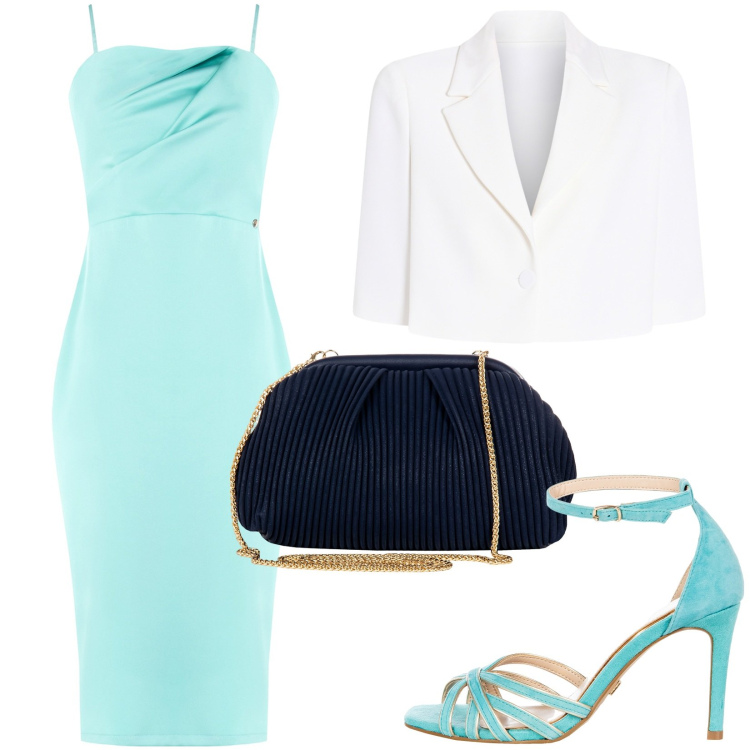 Outfit donna - Total look #2103441. Stile Chic per Cerimonia. Abbinamento con vestiti a tubino, sandali col tacco, pochette, cappe.