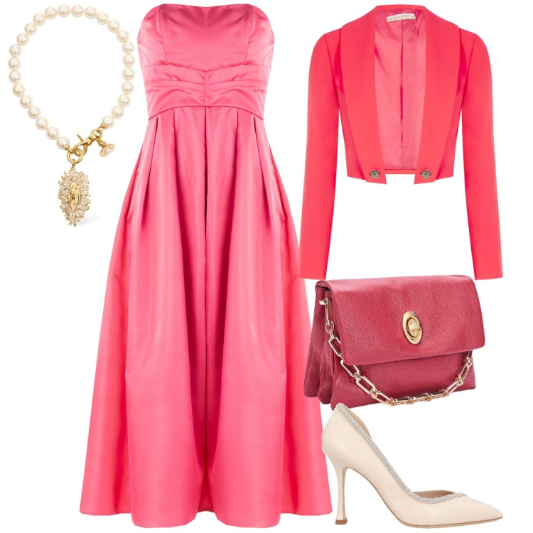 Outfit donna - Total look #2103442. Stile Romantica per Cerimonia. Abbinamento con décolleté, vestiti midi/longuette, bolero, borse a tracolla, collane.