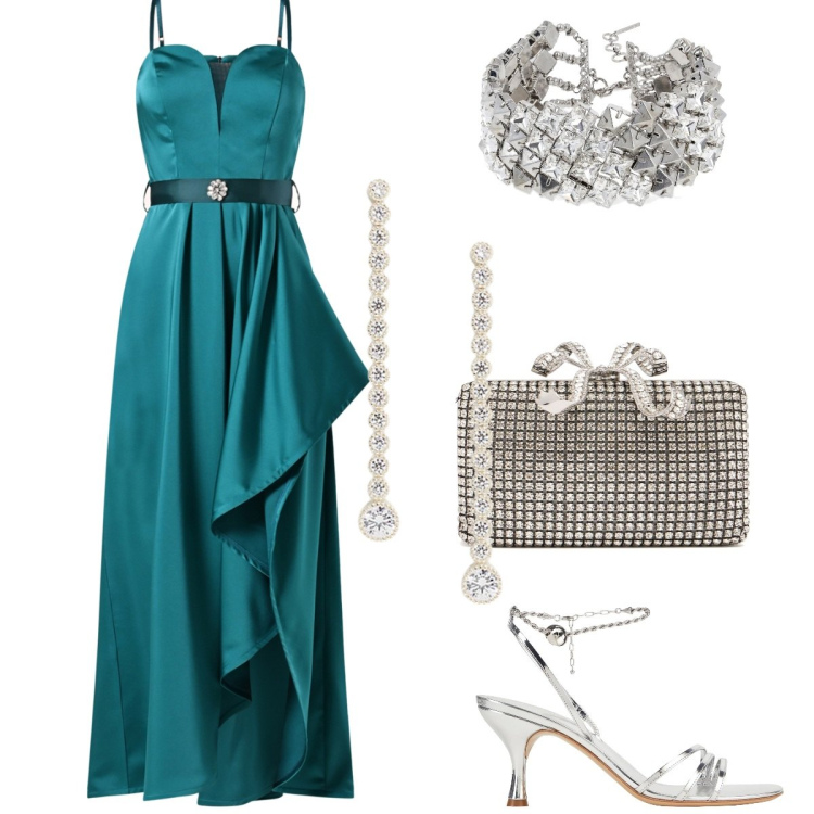 Outfit donna - Total look #2103447. Stile Glamour per Cerimonia. Abbinamento con sandali in pelle, vestiti lunghi, orecchini, collane, pochette.