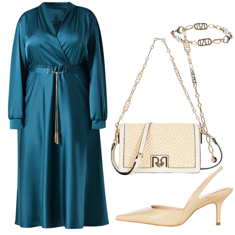 Outfit donna - Total look #2103456. Stile Chic per Cerimonia. Abbinamento con vestiti midi/longuette, décolleté, borse a tracolla, cinture.