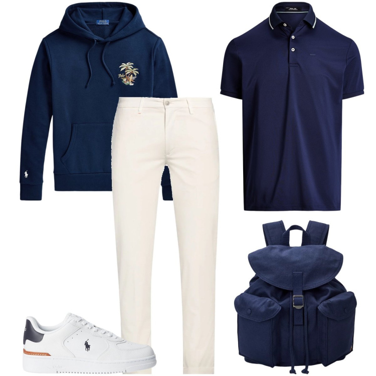 Outfit uomo - I pantaloni alla caviglia. Stile Urban per Tutti i giorni. Abbinamento con pantaloni chino, sneakers, borse sportive, felpe con cappuccio, polo.