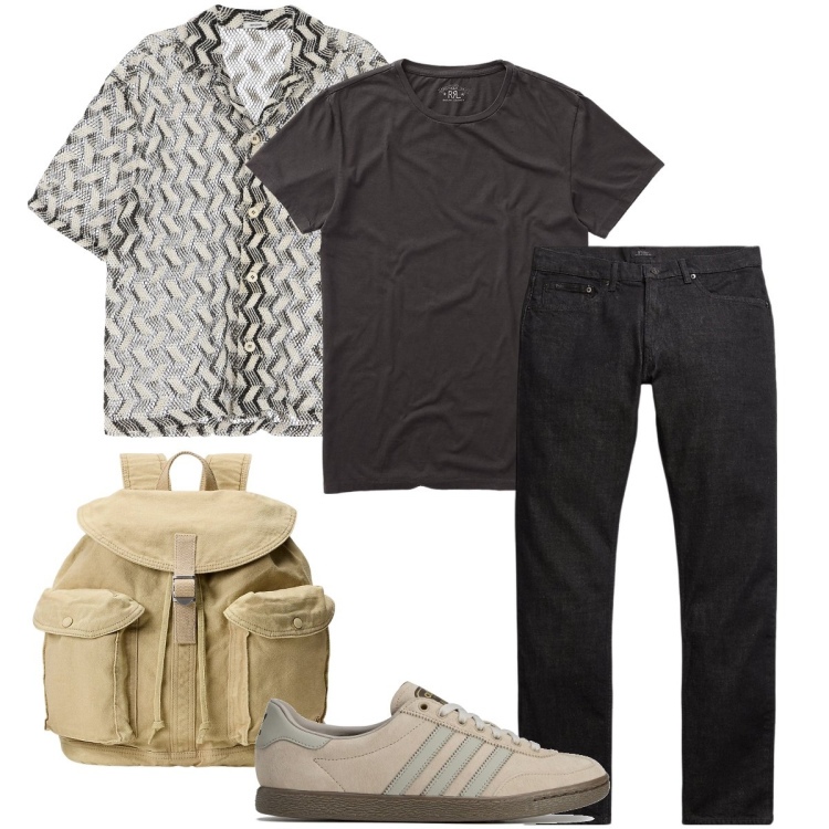Outfit uomo - Camiceria oversize. Stile Urban per Tutti i giorni. Abbinamento con camicie a manica corta, t-shirt, jeans, borse sportive, sneakers.