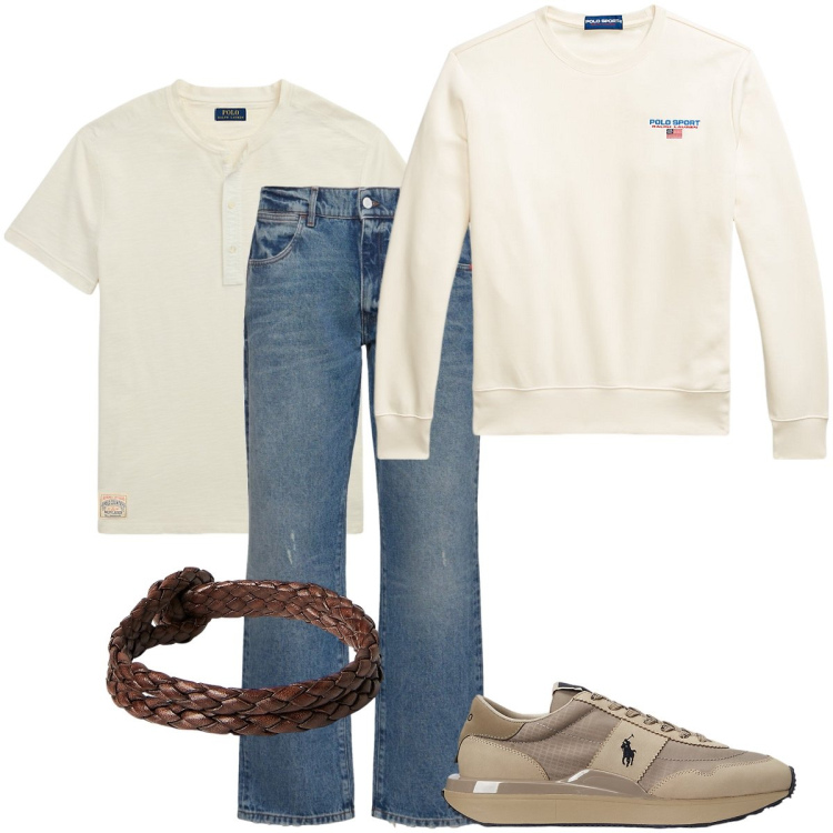 Outfit uomo - Il bracciale in pelle intrecciata. Stile Casual per Tutti i giorni. Abbinamento con sneakers, braccialetti, felpe, t-shirt, jeans.