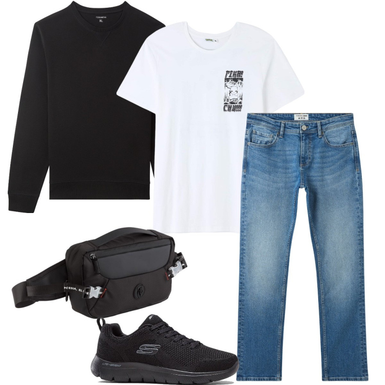 Outfit uomo - La felpa nera. Stile Casual per Tutti i giorni. Abbinamento con sneakers, t-shirt, jeans, felpe, borse sportive.
