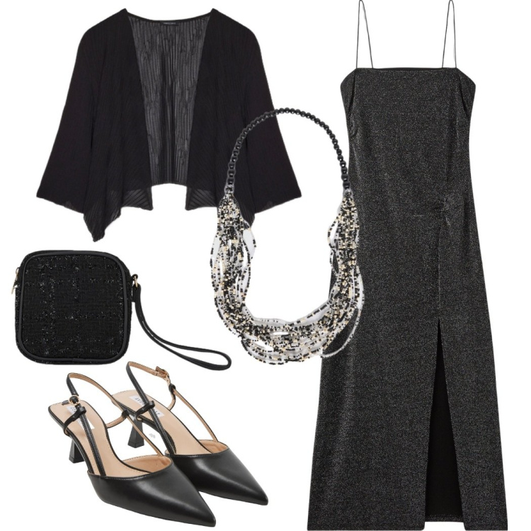 Outfit donna - Total look #2103556. Stile Glamour per Serata fuori. Abbinamento con sabot, vestiti lunghi, collane, bolero, pochette.