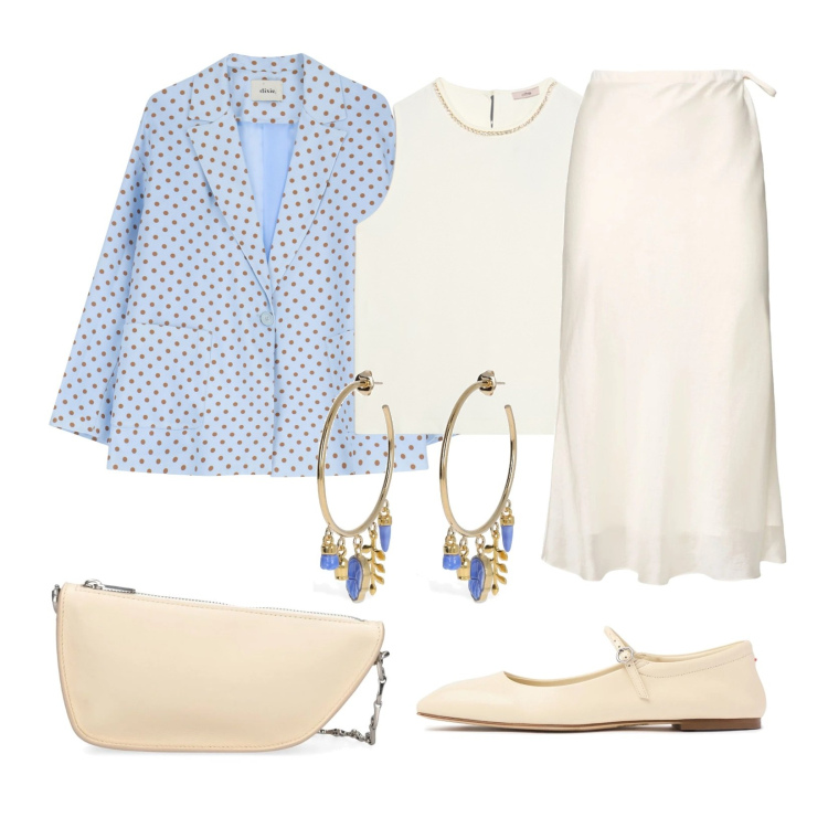 Outfit donna - Ballerine Mary Jane!. Stile Bon Ton per Cerimonia. Abbinamento con blazer, sandali in pelle, top, gonne lunghe, borse a spalla, orecchini.