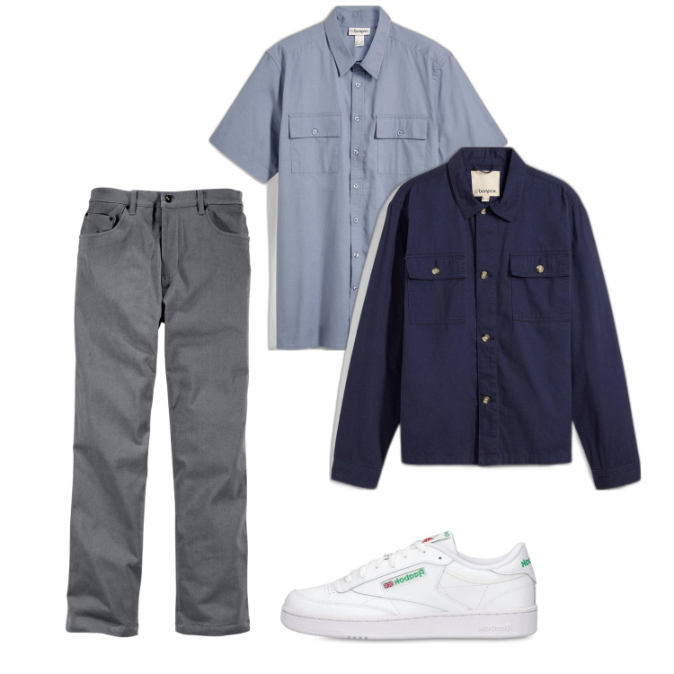 Outfit uomo - Total look. Stile Casual per Tutti i giorni. Abbinamento con pantaloni, giacche, camicie a manica corta, sneakers.