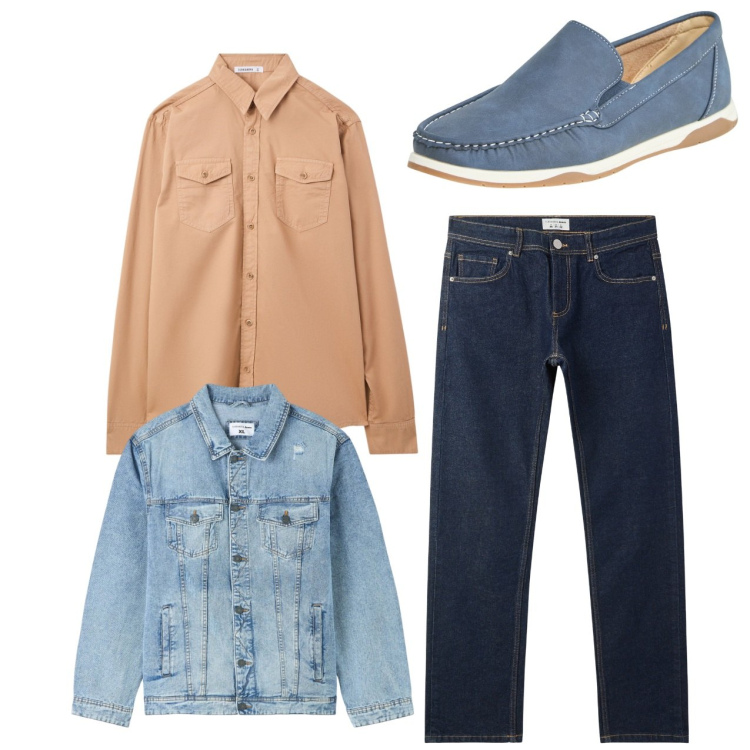 Outfit uomo - In jeans. Stile Casual per Tutti i giorni. Abbinamento con giacche, scarpe stringate, jeans, camicie.