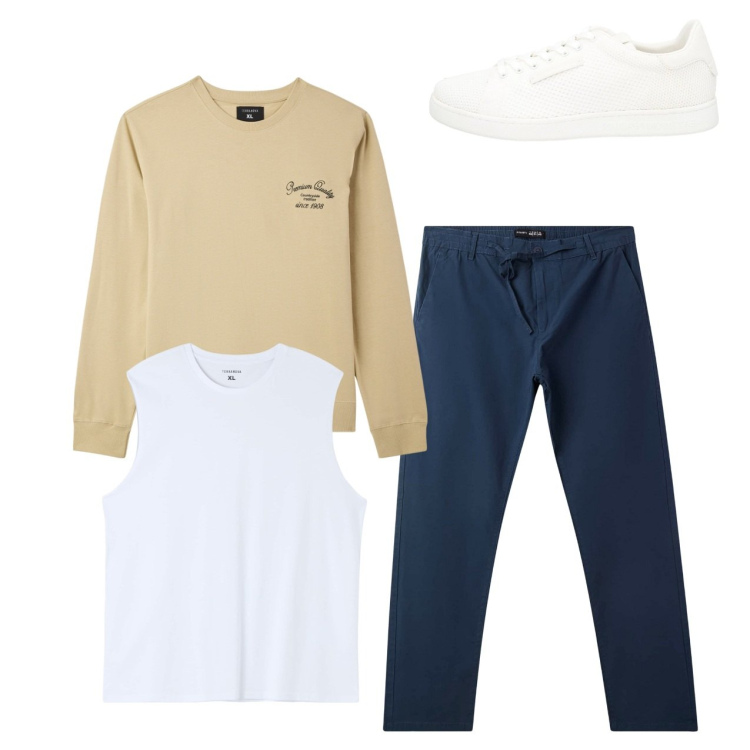 Outfit uomo - Total sport. Stile Urban per Sport. Abbinamento con sneakers, felpe, pantaloni chino, t-shirt.