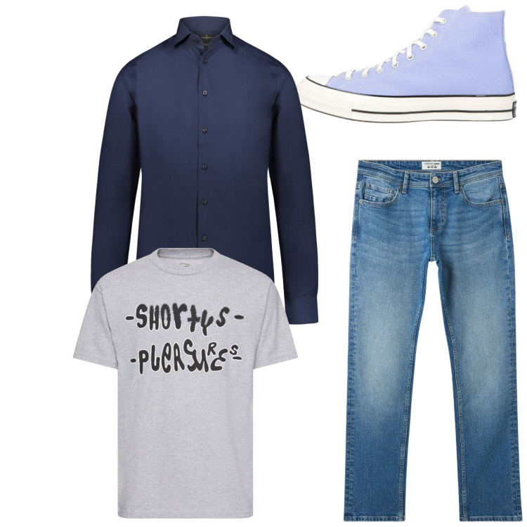 Outfit uomo - Casual. Stile Casual per Tutti i giorni. Abbinamento con sneakers alte, jeans, camicie, t-shirt.