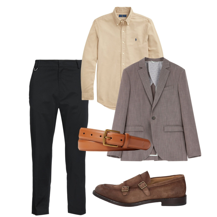 Outfit uomo - Domenica. Stile Casual per Tutti i giorni. Abbinamento con pantaloni chino, scarpe stringate, giacche, cinture, camicie.