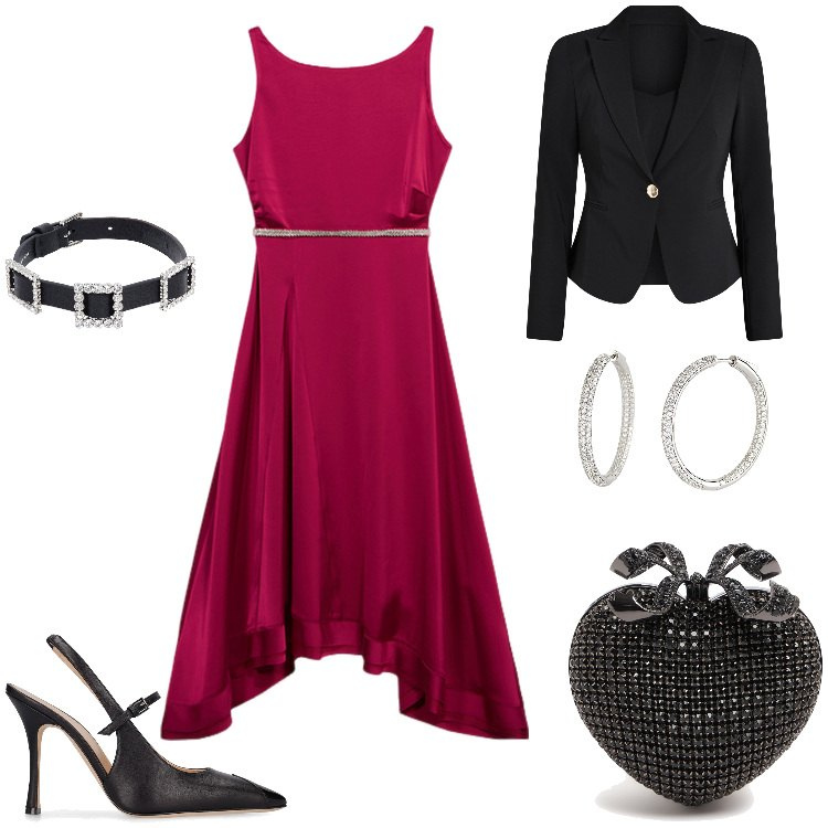 Outfit donna - serata top. Stile Chic per Serata fuori. Abbinamento con orecchini, blazer, collane, pochette, décolleté, vestiti lunghi.