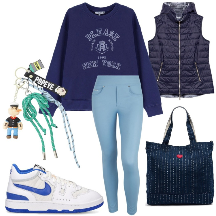 Outfit donna - Urban style. Stile Urban per Tutti i giorni. Abbinamento con felpe, pantaloni skinny, portachiavi, piumini, borse tote, sneakers.