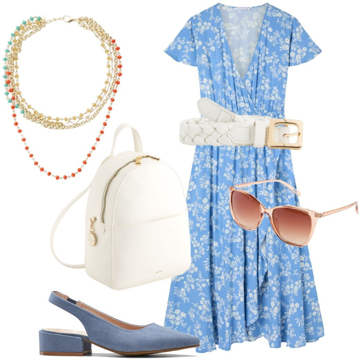 Outfit donna - City. Stile Casual chic per Tutti i giorni. Abbinamento con décolleté, occhiali da sole, vestiti lunghi, collane, zaini, cinture.