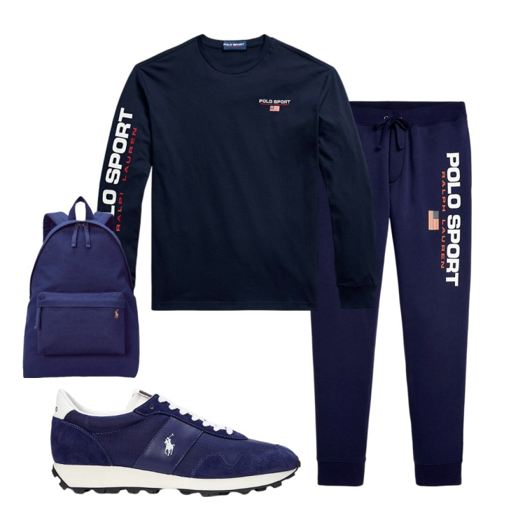 Outfit uomo - Total look #2103625. Stile Casual per Sport. Abbinamento con borse sportive, pantaloni, t-shirt, sneakers.