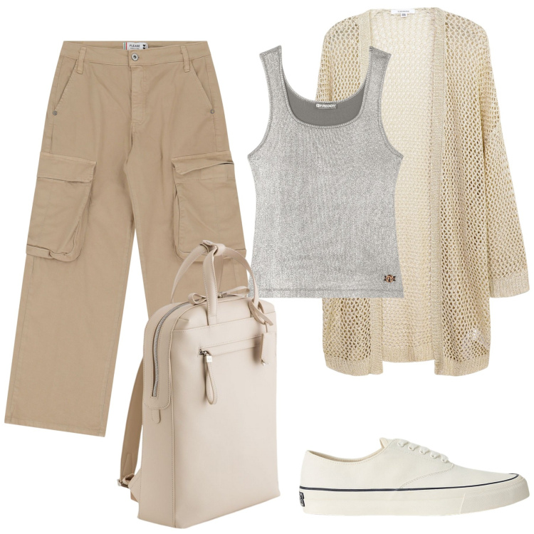 Outfit donna - I Pantaloni cargo. Stile Minimal per Tutti i giorni. Abbinamento con pantaloni chino, kimono, canottiere, sneakers, zaini.