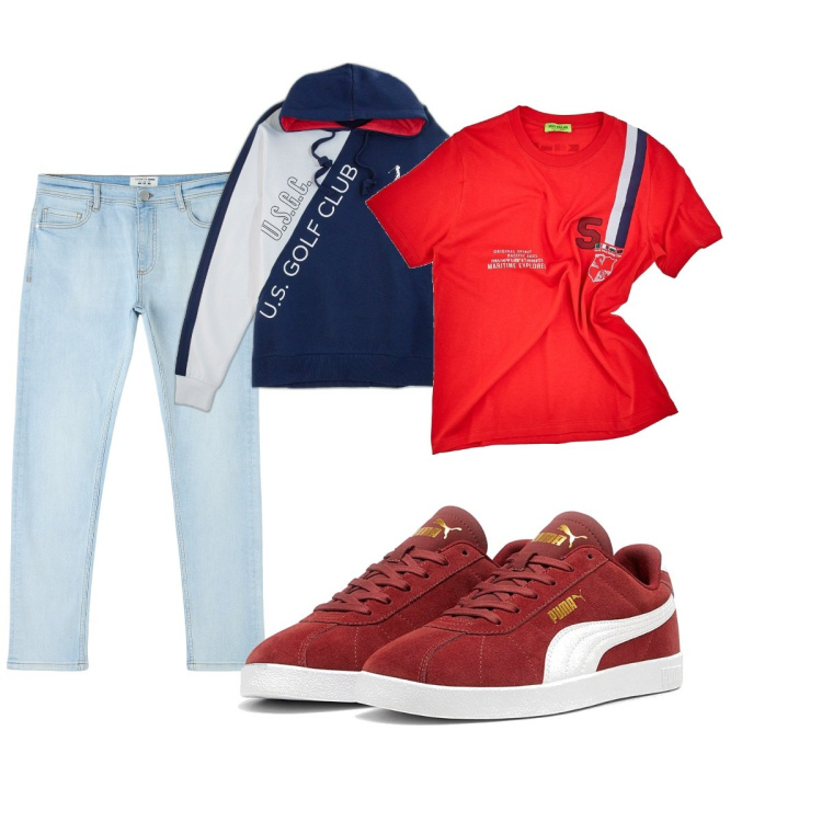 Outfit uomo - Total look #2103637. Stile Casual per Tutti i giorni. Abbinamento con jeans skinny, t-shirt, sneakers, felpe.