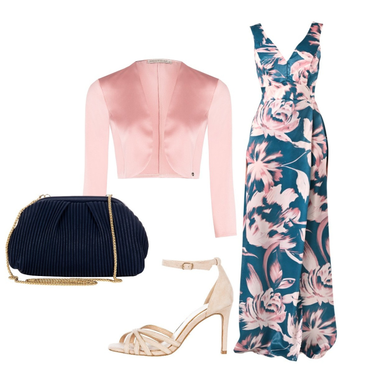 Outfit donna - Invitata al matrimonio. Stile Glamour per Cerimonia. Abbinamento con vestiti lunghi, sandali col tacco, pochette, bolero.