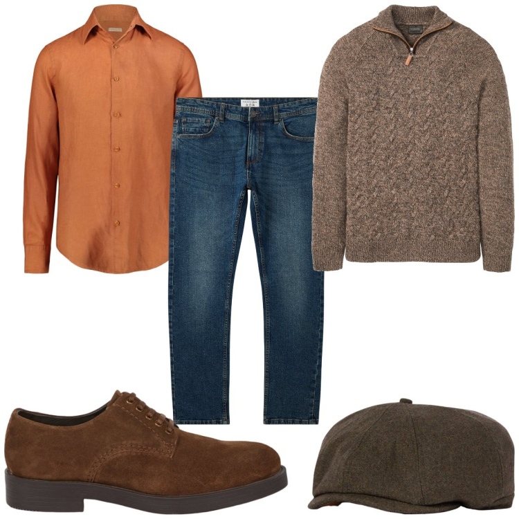 Outfit uomo - Total look #2103655. Stile Casual per Tutti i giorni. Abbinamento con maglieria, jeans, camicie, cappelli e berretti, scarpe stringate.