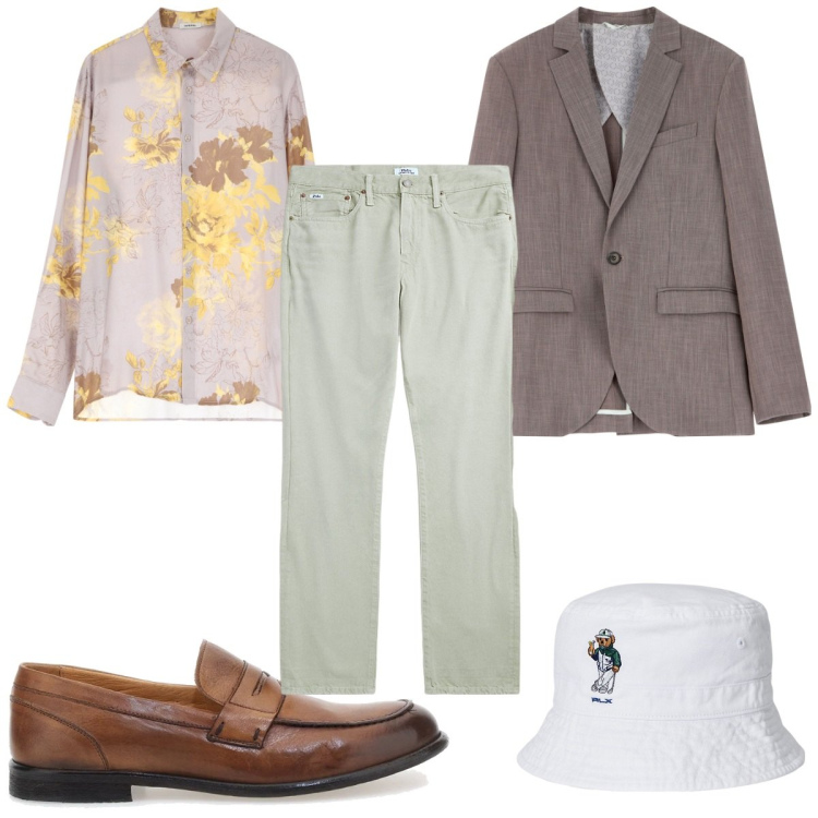Outfit uomo - Total look #2103682. Stile Trendy per Tutti i giorni. Abbinamento con giacche, camicie, jeans dritti, cappelli, scarpe stringate.