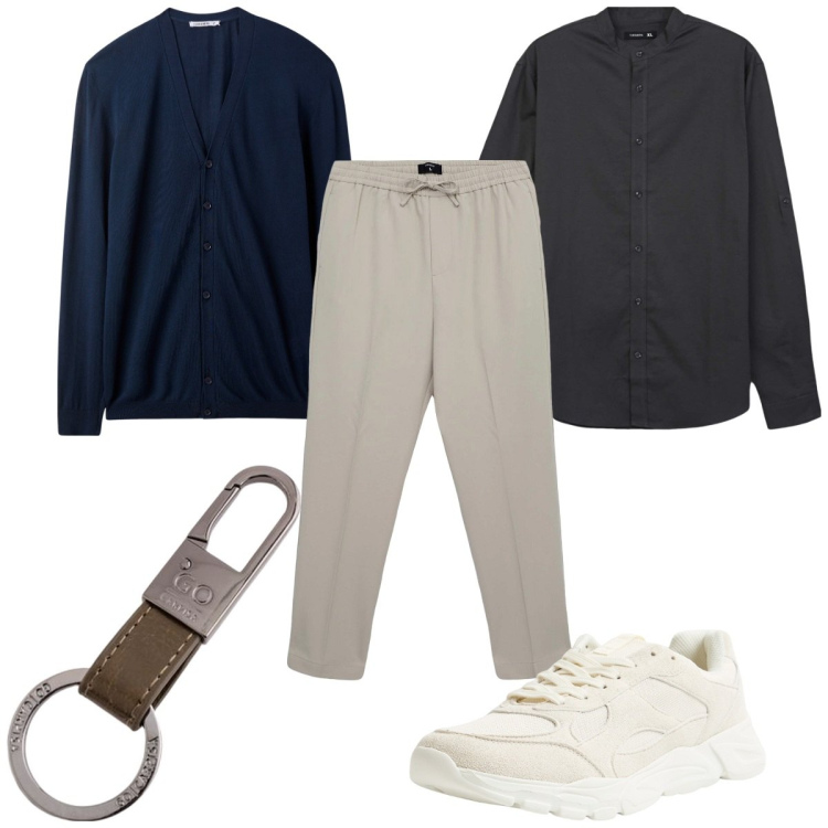 Outfit uomo - Total look #2103692. Stile Casual per Tutti i giorni. Abbinamento con camicie, cardigans, sneakers, pantaloni, portachiavi.