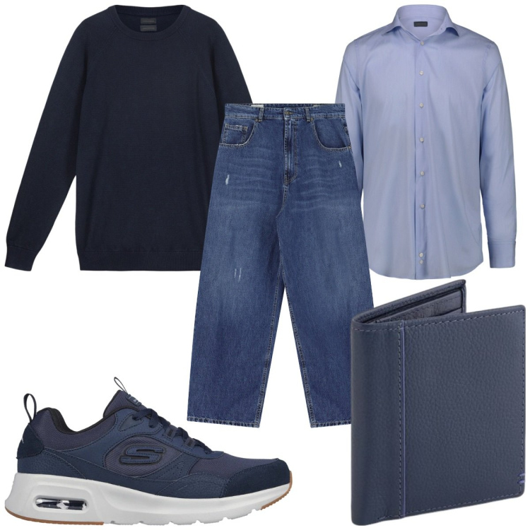 Outfit uomo - Total look #2103693. Stile Casual per Tutti i giorni. Abbinamento con jeans, sneakers, camicie, portafogli, maglieria.