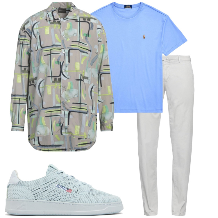 Outfit uomo - Camicia oversize. Stile Casual per Serata speciale. Abbinamento con camicie, pantaloni chino, t-shirt, sneakers.