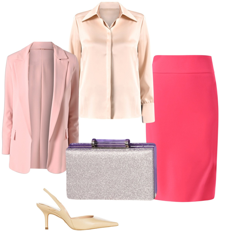 Outfit donna - Semplicemente ad una cresima. Stile Bon Ton per Cerimonia. Abbinamento con gonne, camicie, décolleté, pochette, blazer.